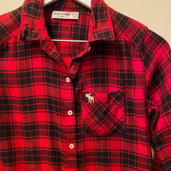 ABERCROMBIE KIDS GIRLS RED BLACK PLAID FLANNEL CHRISTMAS WINTER FALL SZ 11 / 12 - Picture 4 of 7